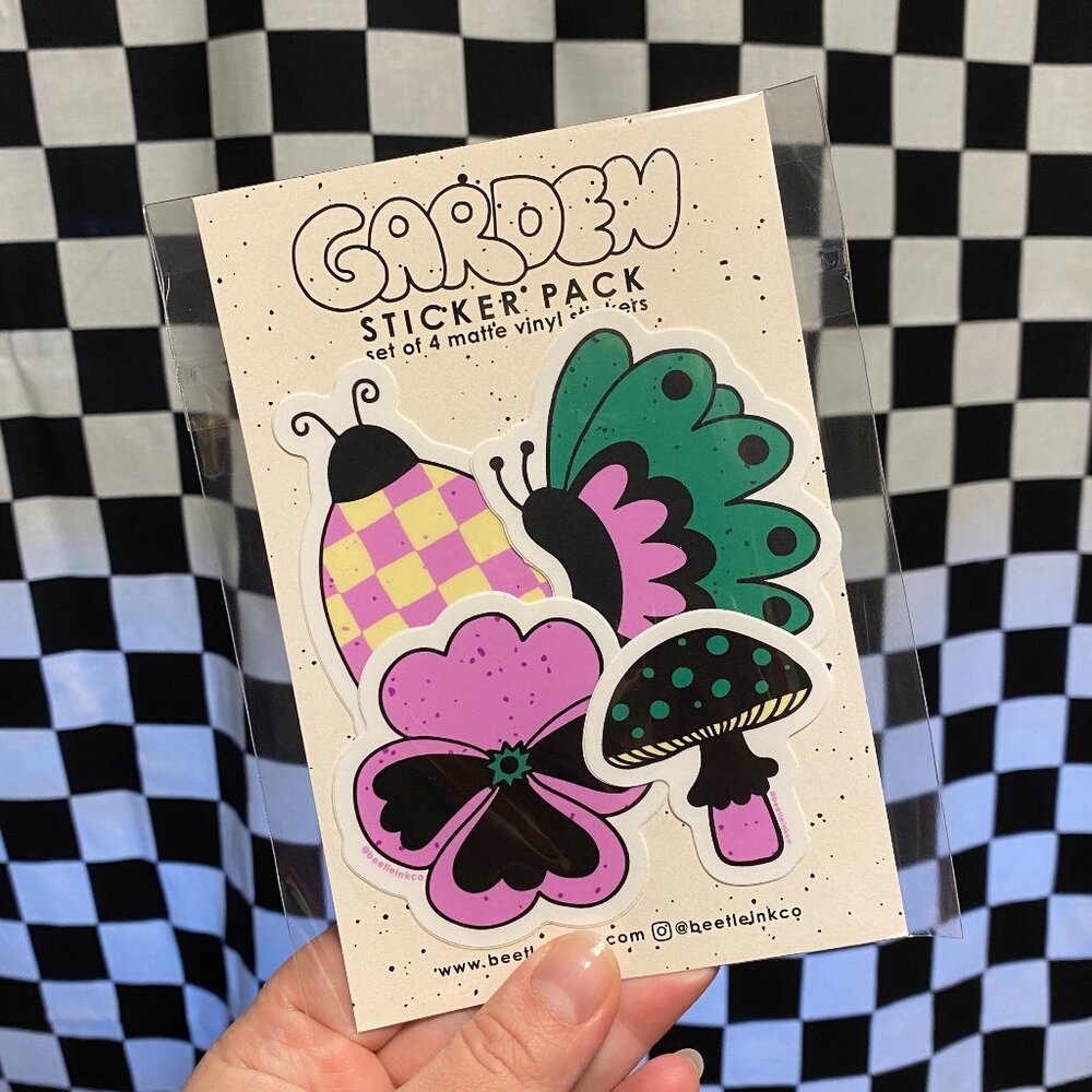Garden Sticker Pack - 4 Vinyl Stickers - Butterfly Pansy Flower Beetle - NWT - Picture 2 of 6